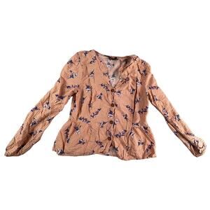 One Clothing Shirt Womens Small Business Long Sleeve Button Up V-Neck Peplum